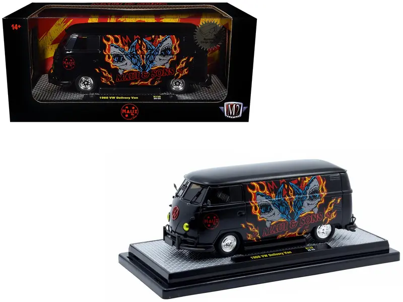 1960 Volkswagen Delivery Van "Maui & Sons" Black with Graphics Limited Edition to 4050 pieces Worldwide 1/24 Diecast Model Car by M2 Machines