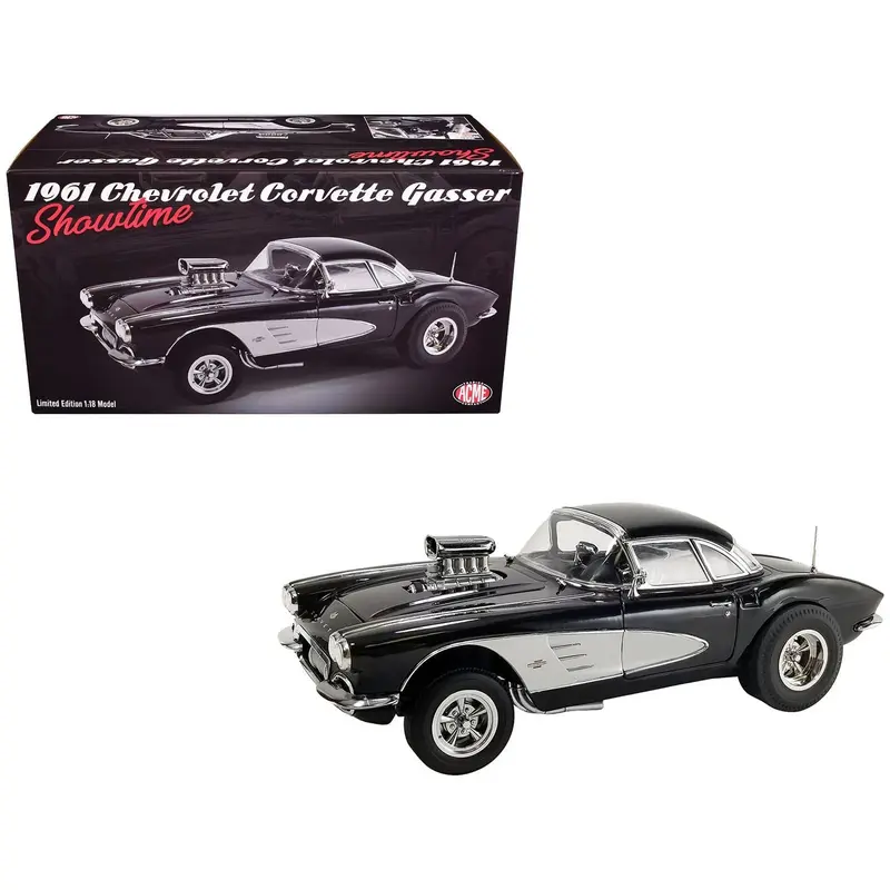 1961 Chevrolet Corvette Gasser "Showtime" Black Limited Edition to 318 pieces Worldwide 1/18 Die Cast Model Car by ACME