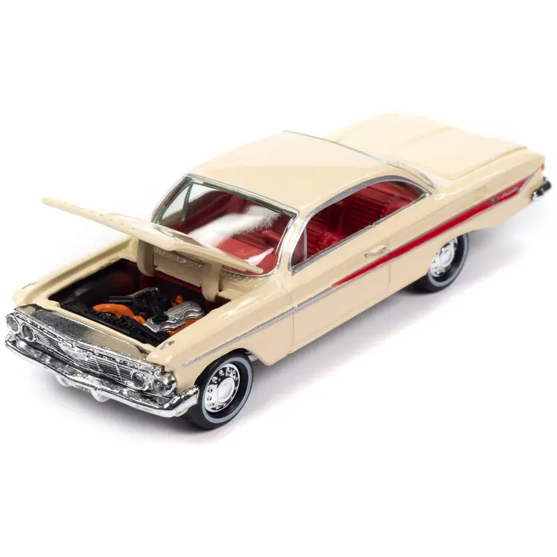 1961 Chevrolet Impala SS 409 Coronna Cream with Red Stripes and Interior "Classic Gold Collection" 2023 Release 2 Limited Edition to 3172 pieces Worldwide 1/64 Diecast Model Car by Johnny Lightning