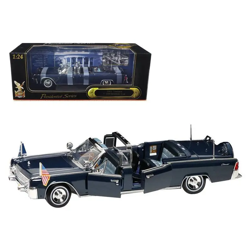 1961 Lincoln X-100 Kennedy Limousine Blue with Flags "Presidential Series" 1/24 Diecast Model Car by Road Signature