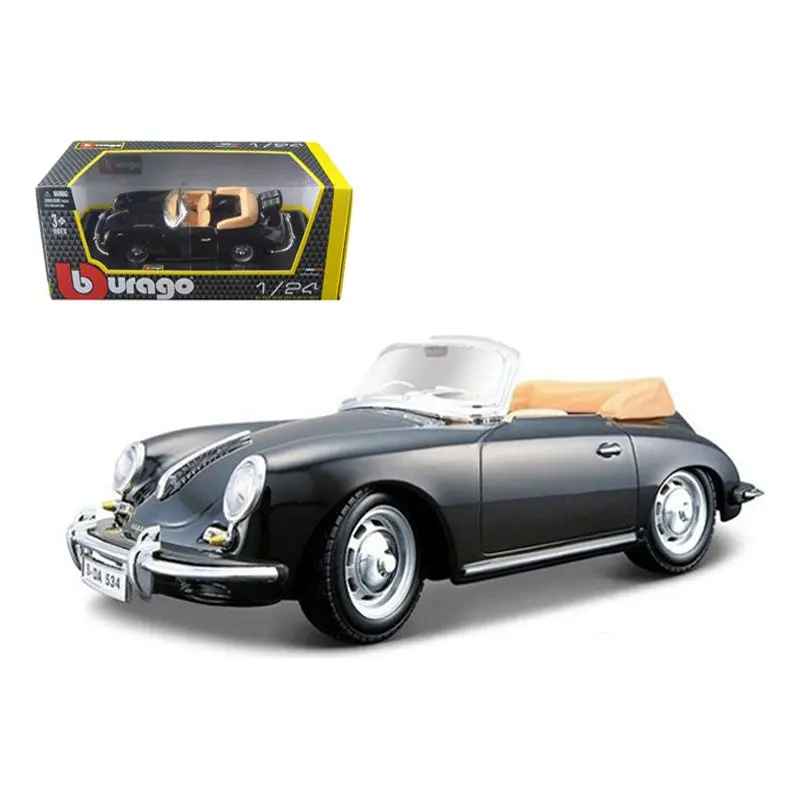 1961 Porsche 356 B Cabriolet Black 1/24 Diecast Model Car by Bburago