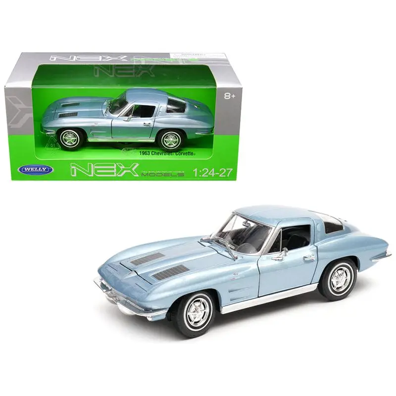 1963 Chevrolet Corvette Light Blue Metallic 1/24-1/27 Diecast Model Car by Welly
