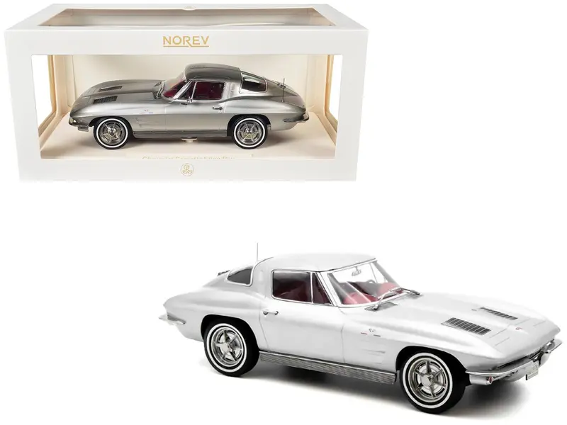 1963 Chevrolet Corvette Sting Ray Sebring Silver Metallic with Red Interior 1/18 Diecast Model Car by Norev