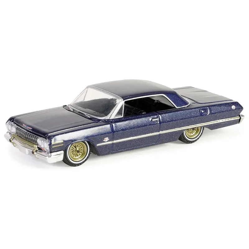 1963 Chevrolet Impala Lowrider Dark Blue Metallic with Gold Wheels "California Lowriders" Series 5 1/64 Diecast Model Car by Greenlight