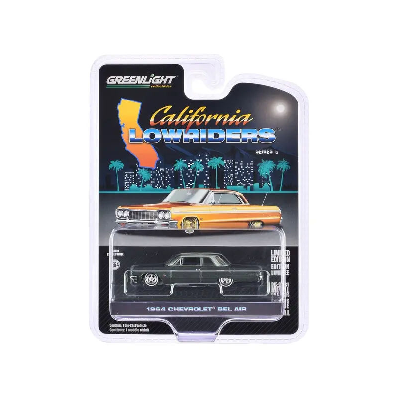 1964 Chevrolet Bel Air Dark Gray Metallic and Silver Metallic "California Lowriders" Series 6 1/64 Diecast Model Car by Greenlight