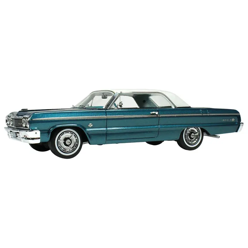 1964 Chevrolet Impala Lagoon Aqua Blue Metallic with Blue Interior and White Top Limited Edition to 200 pieces Worldwide 1/43 Model Car by Goldvarg Collection