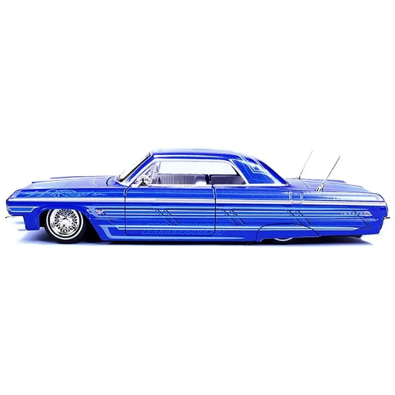 1964 Chevrolet Impala SS Lowrider Candy Blue with Graphics and White Interior "Lowriders" "Maisto Design" Series 1/26 Diecast Model Car by Maisto