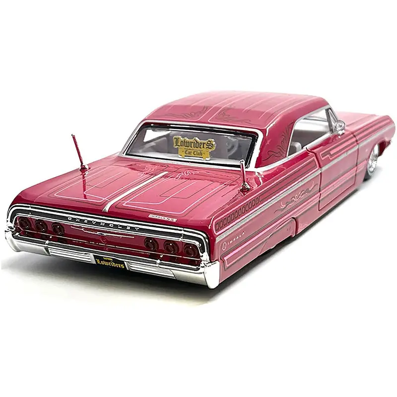 1964 Chevrolet Impala SS Lowrider Pink with Graphics and White Interior "Lowriders" "Maisto Design" Series 1/26 Diecast Model Car by Maisto