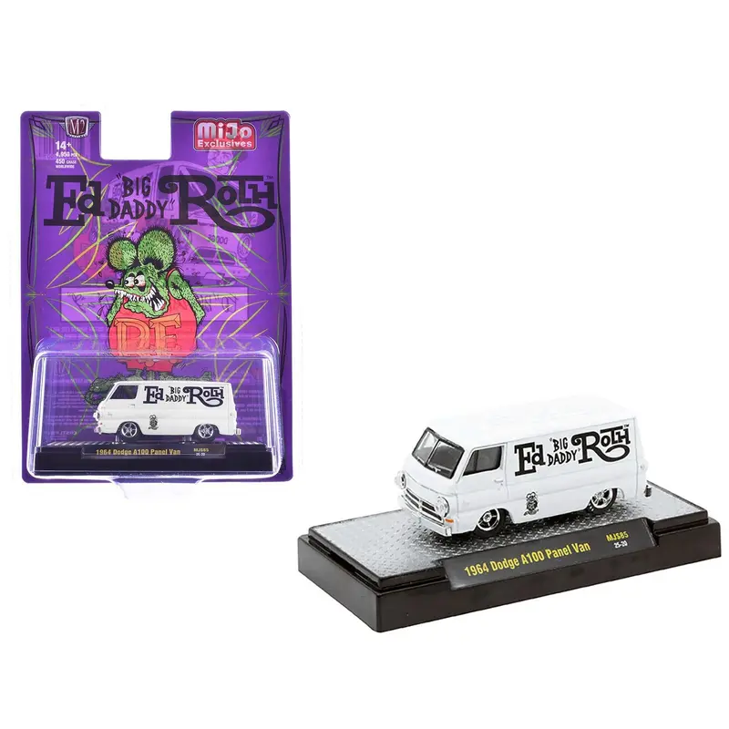 1964 Dodge A100 Panel Van "Ed 'Big Daddy' Roth - Rat Fink" White Limited Edition to 4950 pieces Worldwide 1/64 Diecast Model Car by M2 Machines
