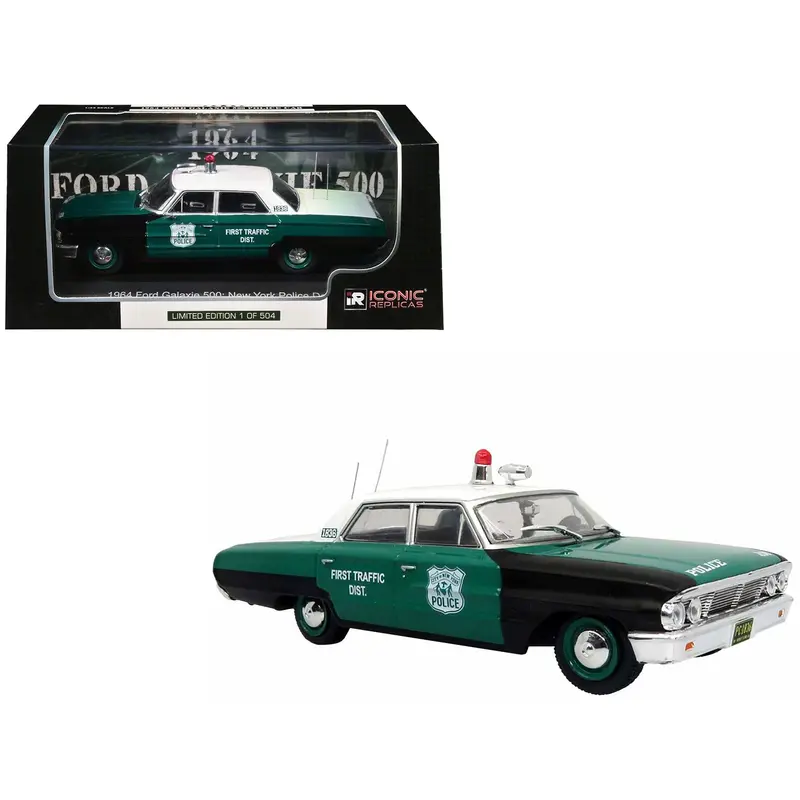 1964 Ford Galaxie 500 Police Car "New York Police Department" Black and Green with White Top Limited Edition to 504 pieces Worldwide 1/43 Diecast Model by Iconic Replicas