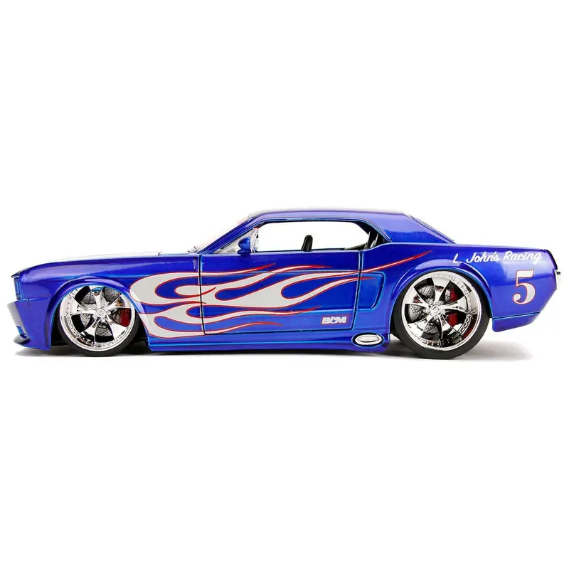 1965 Ford Mustang #5 "L. John's Racing" Candy Blue with Flame Graphics "Bigtime Muscle" Series 1/24 Diecast Model Car by Jada
