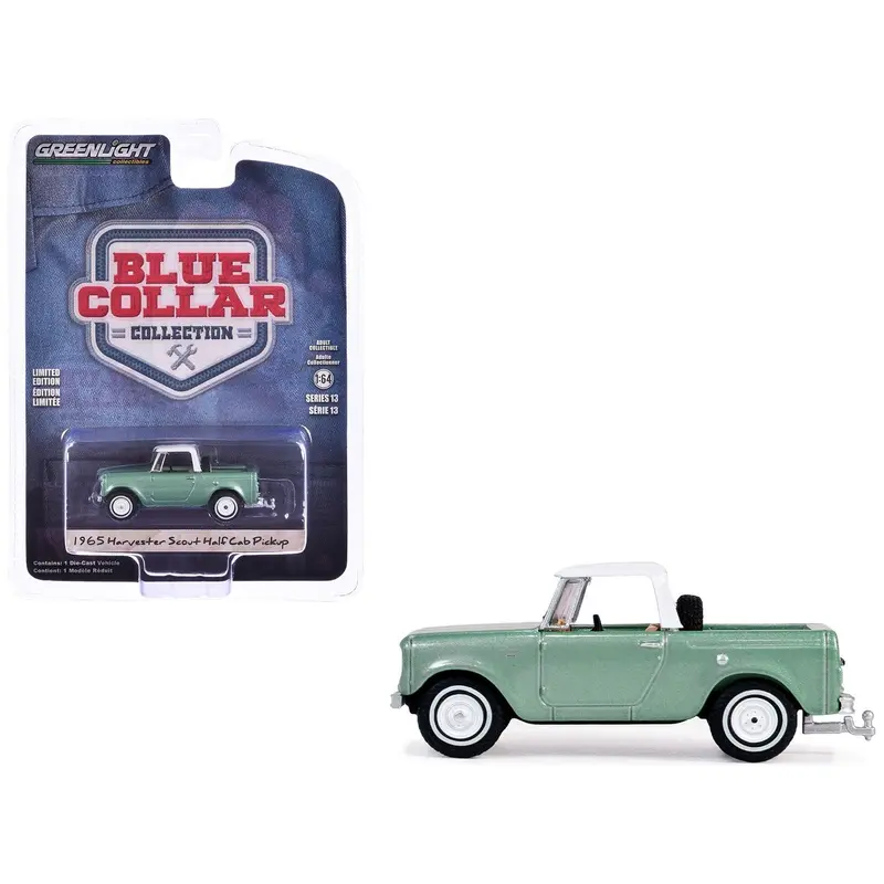 1965 Harvester Scout Half Cab Pickup Truck Aspen Green Metallic with White Top "Blue Collar Collection" Series 13 1/64 Diecast Model Car by Greenlight