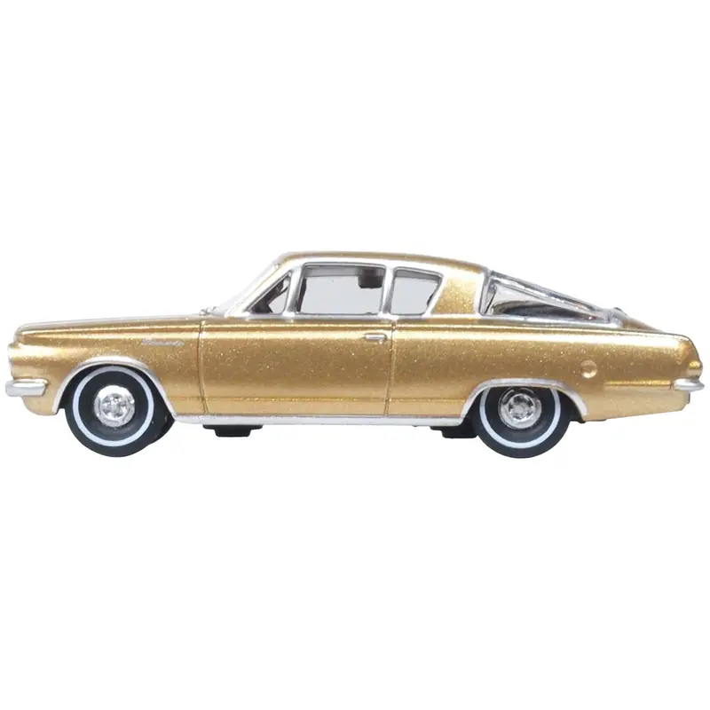 1965 Plymouth Barracuda Gold Metallic with Black Stripes 1/87 (HO) Scale Diecast Model Car by Oxford Diecast