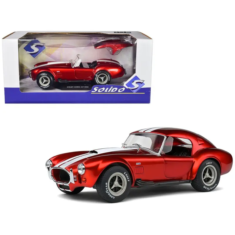 1965 Shelby Cobra 427 MKII Red Metallic with White Stripes 1/18 Diecast Model Car by Solido