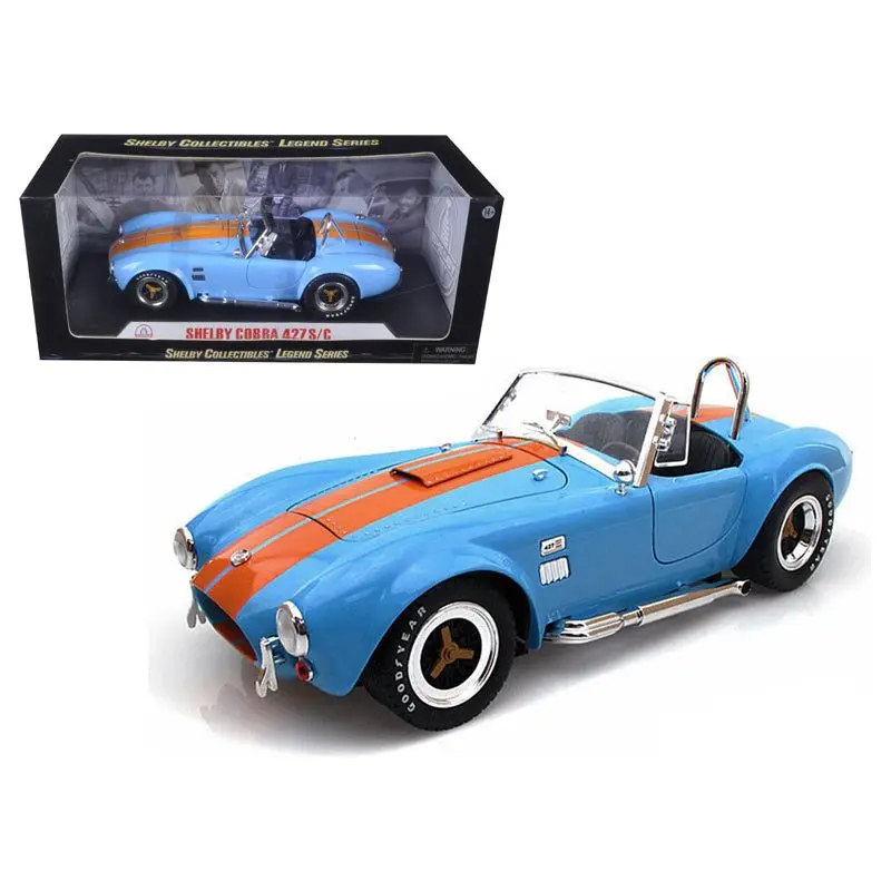 1965 Shelby Cobra 427 S/C Blue With Orange Stripes 1/18 Diecast Model Car by Shelby Collectibles