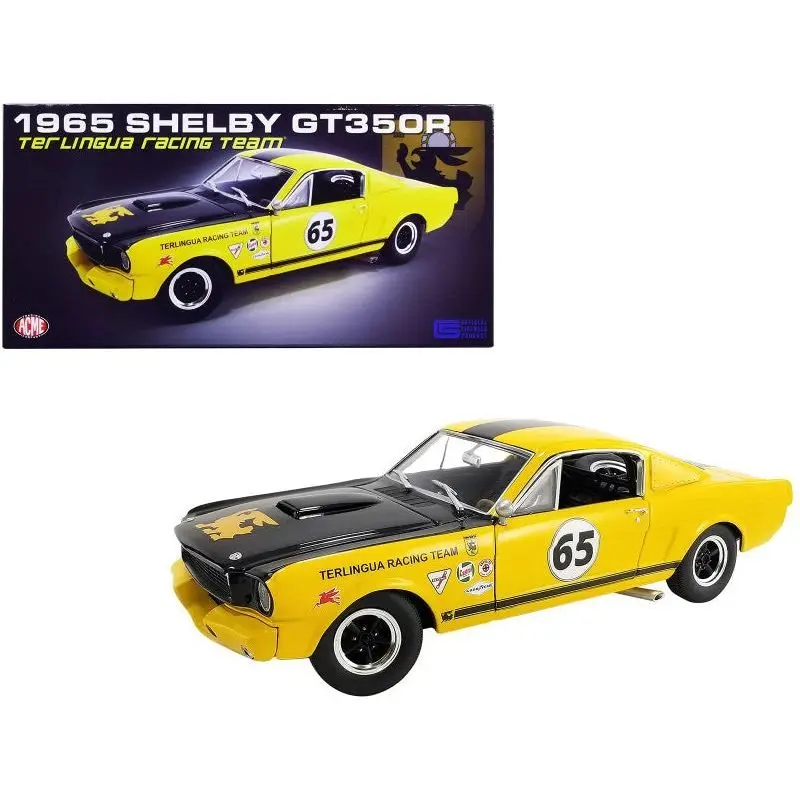 1965 Shelby GT350R #65 Yellow with Black Hood and Stripes "Terlingua Racing Team Tribute" Limited Edition to 300 pieces Worldwide 1/18 Diecast Model Car by ACME