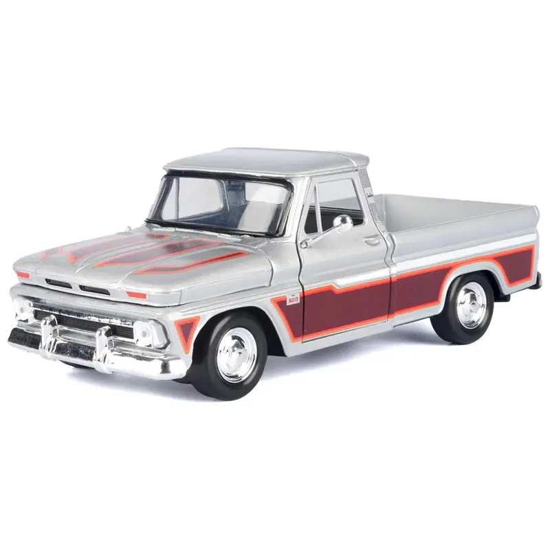 1966 Chevrolet C10 Fleetside Pickup Truck Silver Metallic with Brown Sides "American Classics" Series 1/24 Diecast Model Car by Motormax
