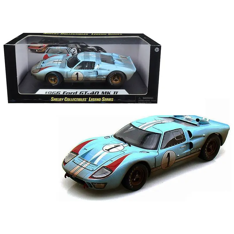 1966 Ford GT-40 MK II #1 Light Blue Miles - Hulme Le Mans (Dirty Version) 1/18 Diecast Model Car by Shelby Collectibles
