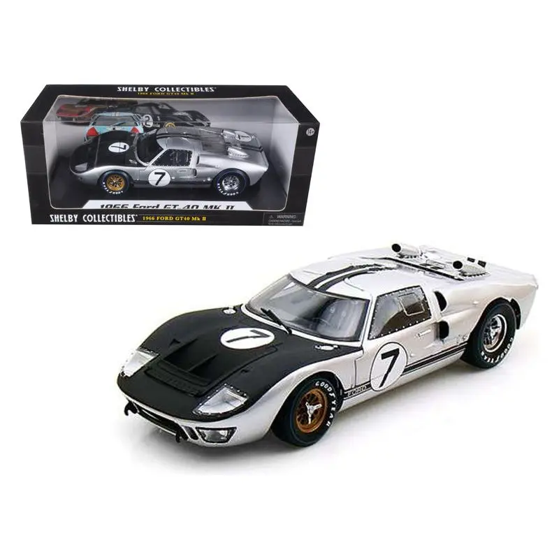 1966 Ford GT-40 MK II #7 Silver 1/18 Diecast Model Car by Shelby Collectibles