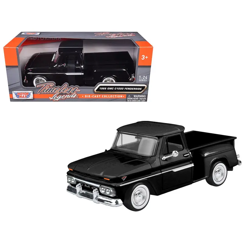 1966 GMC C1000 Fenderside Pickup Truck Black "Timeless Legends" Series 1/24 Diecast Model Car by Motormax