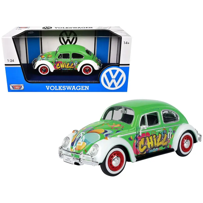 1966 Volkswagen Beetle Green with Graffiti Graphics 1/24 Diecast Model Car by Motormax