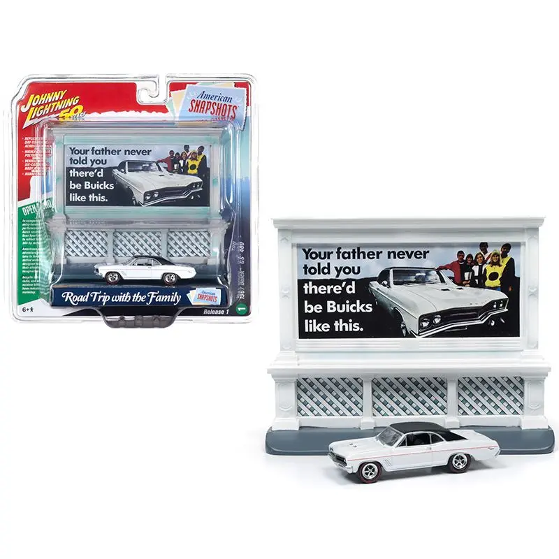 1967 Buick GS 400 White with "Buick" City Billboard "Johnny Lightning 50th Anniversary" 1/64 Diecast Model Car by Johnny Lightning