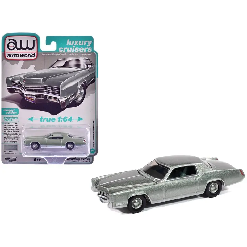 1967 Cadillac Eldorado Crystal Firemist Metallic with Green Interior "Luxury Cruisers" Series 1/64 Diecast Model Car by Auto World