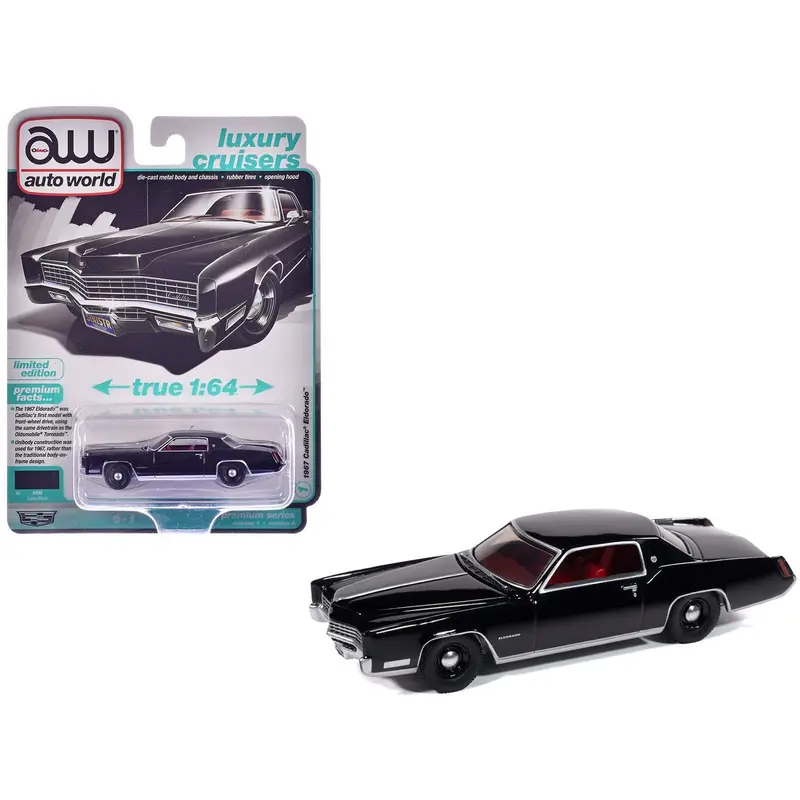 1967 Cadillac Eldorado Sable Black with Red Interior "Luxury Cruisers" Series 1/64 Diecast Model Car by Auto World