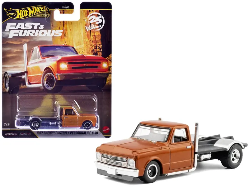 1967 Chevrolet C-10 Custom Bedless Truck Orange Metallic "Furious 7" (2015) Movie "Fast & Furious" Series Diecast Model Car by Hot Wheels