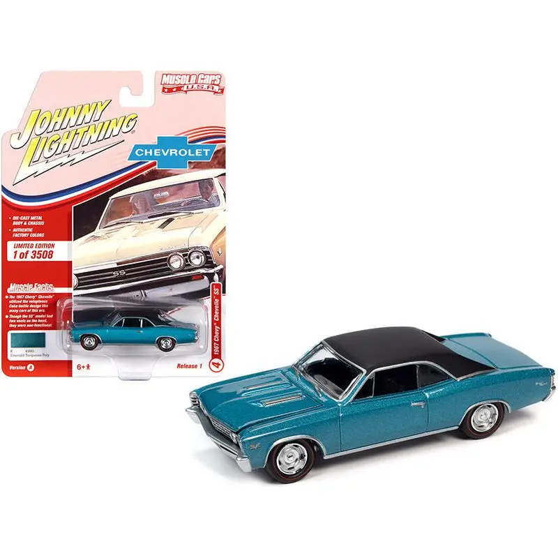 1967 Chevrolet Chevelle SS Emerald Turquoise Metallic with Flat Black Top Limited Edition to 3508 pieces Worldwide "Muscle Cars USA" Series 1/64 Diecast Model Car by Johnny Lightning