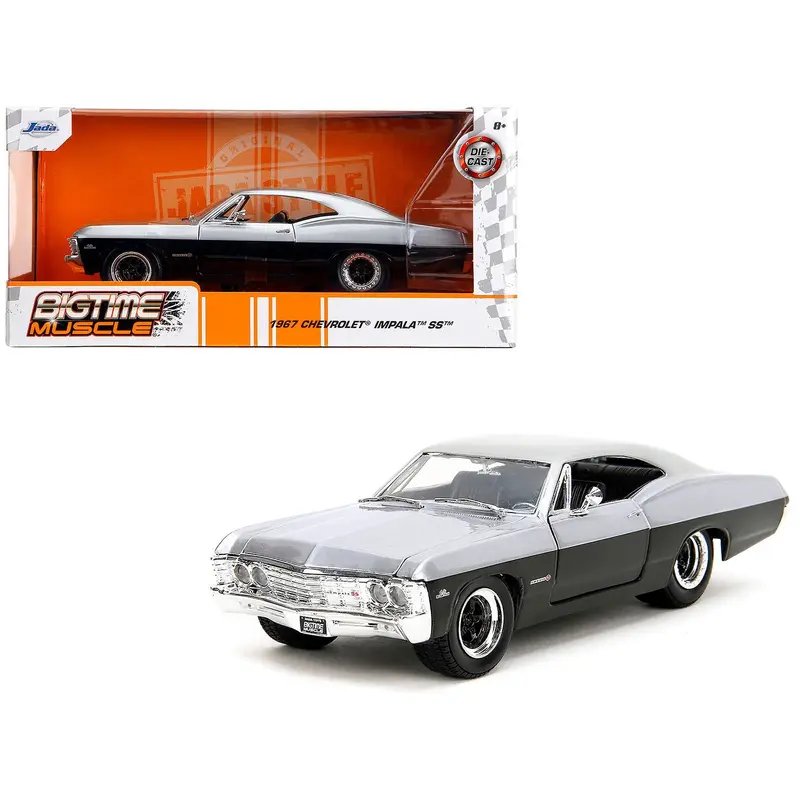 1967 Chevrolet Impala SS Silver Metallic and Black "Bigtime Muscle" Series 1/24 Diecast Model Car by Jada