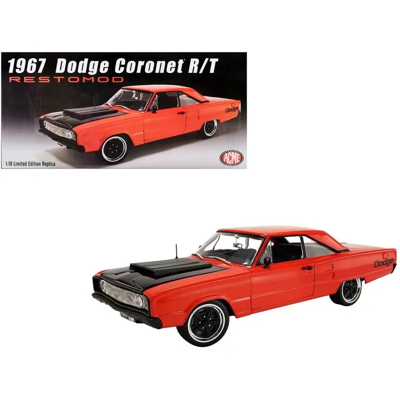 1967 Dodge Coronet R/T "Restomod" Primer Red with Black Hood Limited Edition to 372 pieces Worldwide 1/18 Diecast Model Car by ACME
