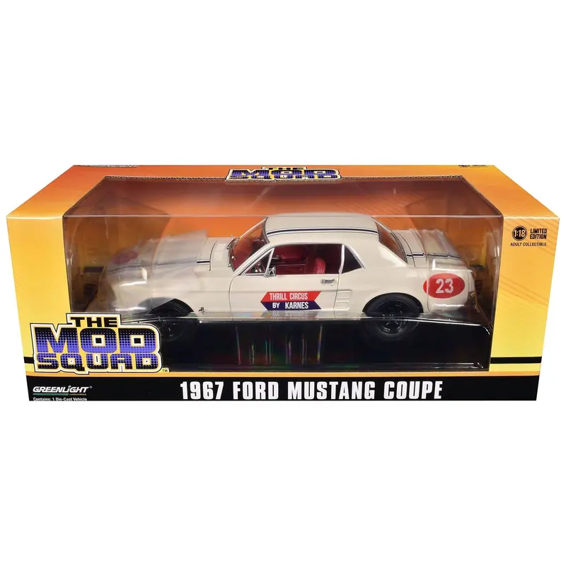 1967 Ford Mustang Coupe #23 "Thrill Circus By Karnes" White 1/18 Diecast Model Car by Greenlight