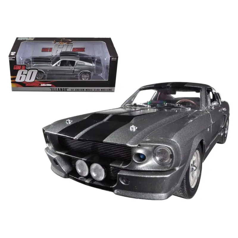 1967 Ford Mustang Custom "Eleanor" Gray Metallic with Black Stripes "Gone in 60 Seconds" (2000) Movie 1/18 Diecast Model Car by Greenlight