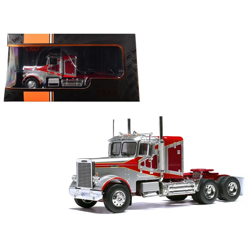 1977 Freightliner FLC 120 64 T Truck Tractor Red and Silver Metallic 1/43 Diecast Model by IXO Models