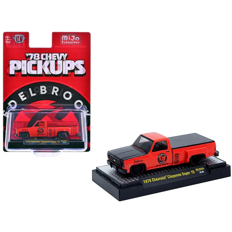 1978 Chevrolet Cheyenne Super 10 Pickup Truck "Edelbrock" Red with Black Hood Limited Edition to 9900 pieces Worldwide 1/64 Diecast Model Car by M2 Machines