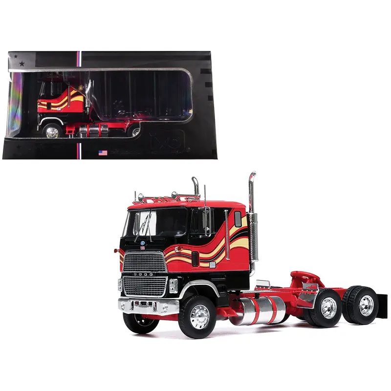1985 Ford CL 9000 Truck Tractor Red and Black with Graphics 1/43 Diecast Model by IXO Models