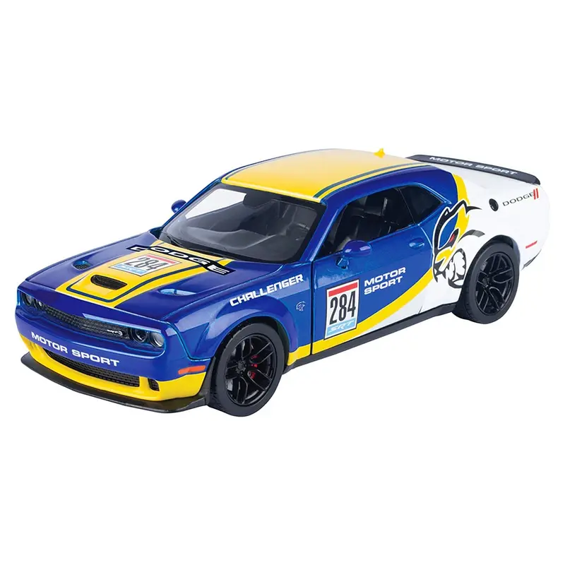 2018 Dodge Challenger SRT Hellcat Widebody #284 Blue Metallic and White with Yellow Graphics "GT Racing" Series 1/24 Diecast Model Car by Motormax