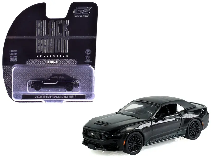 2024 Ford Mustang GT Convertible Black "Black Bandit" Series 31 1/64 Diecast Model Car by Greenlight