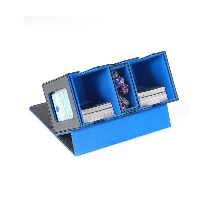 3-Compartment PU Leather TCG Deck Box w/ Dice Slot 200+ Sleeved Card & Dice Case