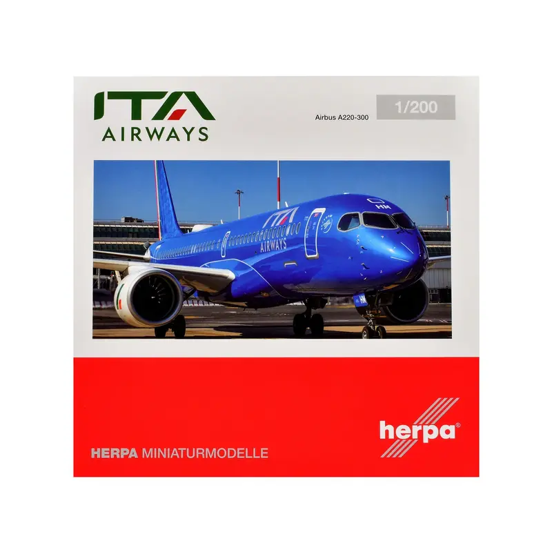 Airbus A220-300 Commercial Aircraft "ITA Airways" (EI-HHM) Blue with Tail Stripes 1/200 Diecast Model Airplane by Herpa