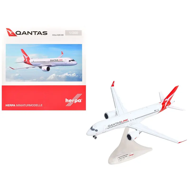 Airbus A220-300 Commercial Aircraft "QantasLink" (VH-X4B) White with Red Tail 1/200 Diecast Model by Herpa