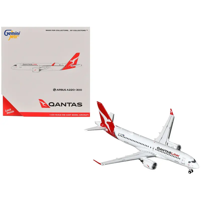 Airbus A220-300 Commercial Aircraft "QantasLink" (VH-X4B) White with Red Tail 1/400 Diecast Model Airplane by GeminiJets