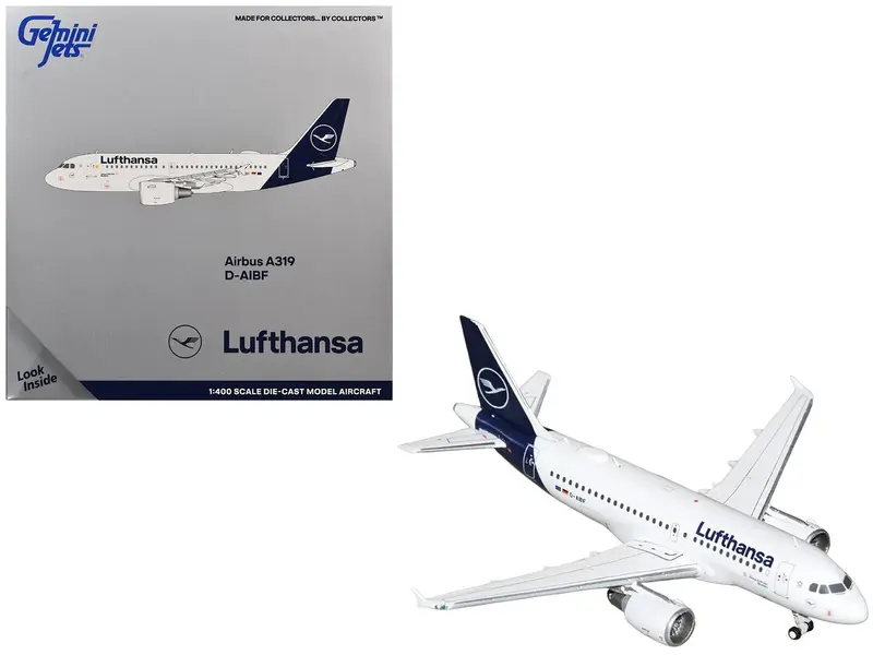Airbus A319-100 Commercial Aircraft "Lufthansa" (D-AIBF) White with Dark Blue Tail 1/400 Diecast Model Airplane by GeminiJets
