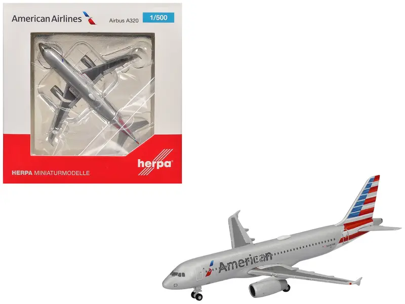 Airbus A320 Commercial Aircraft "American Airlines" (N680AW) Silver with Blue and Red Tail 1/500 Diecast Model Airplane by Herpa
