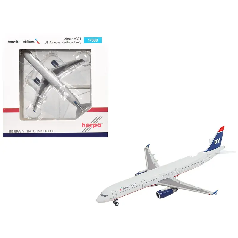 Airbus A321 Commercial Aircraft "American Airlines" (N578UW) Gray with Blue Tail 1/500 Diecast Model by Herpa