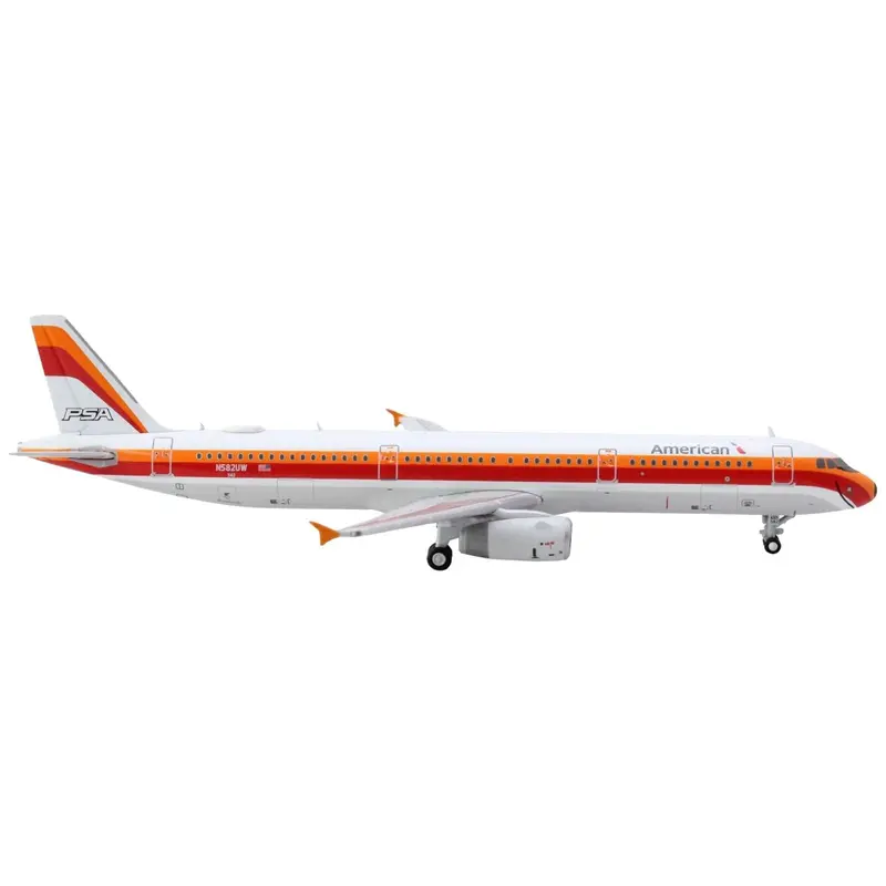 Airbus A321 Commercial Aircraft "American Airlines - PSA" (N582UW) White with Red and Orange Stripes 1/400 Diecast Model Airplane by GeminiJets