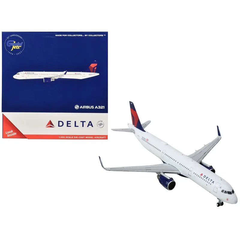 Airbus A321 Commercial Aircraft "Delta Air Lines" (N328DN) White with Red and Blue Tail 1/400 Diecast Model Airplane by GeminiJets
