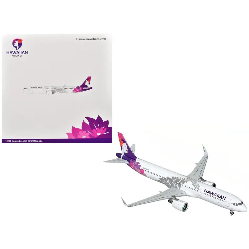 Airbus A321neo Commercial Aircraft "Hawaiian Airlines" (N208HA) White with Tail Graphics "Gemini 200" Series 1/200 Diecast Model Airplane by GeminiJets