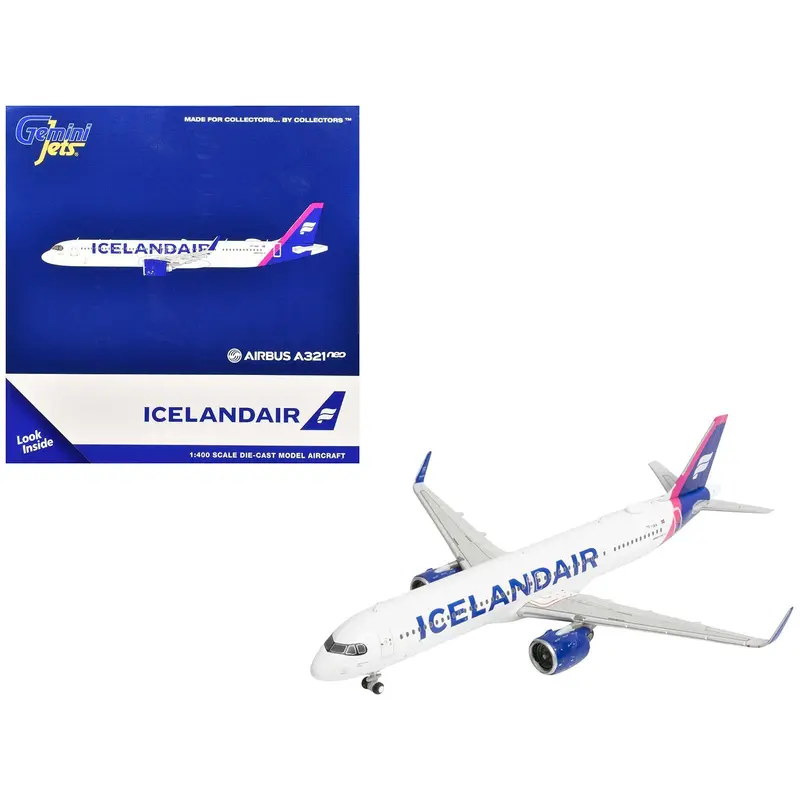 Airbus A321neo Commercial Aircraft "Icelandair" (TF-IAA) White with Blue and Pink Tail 1/400 Diecast Model Airplane by GeminiJets